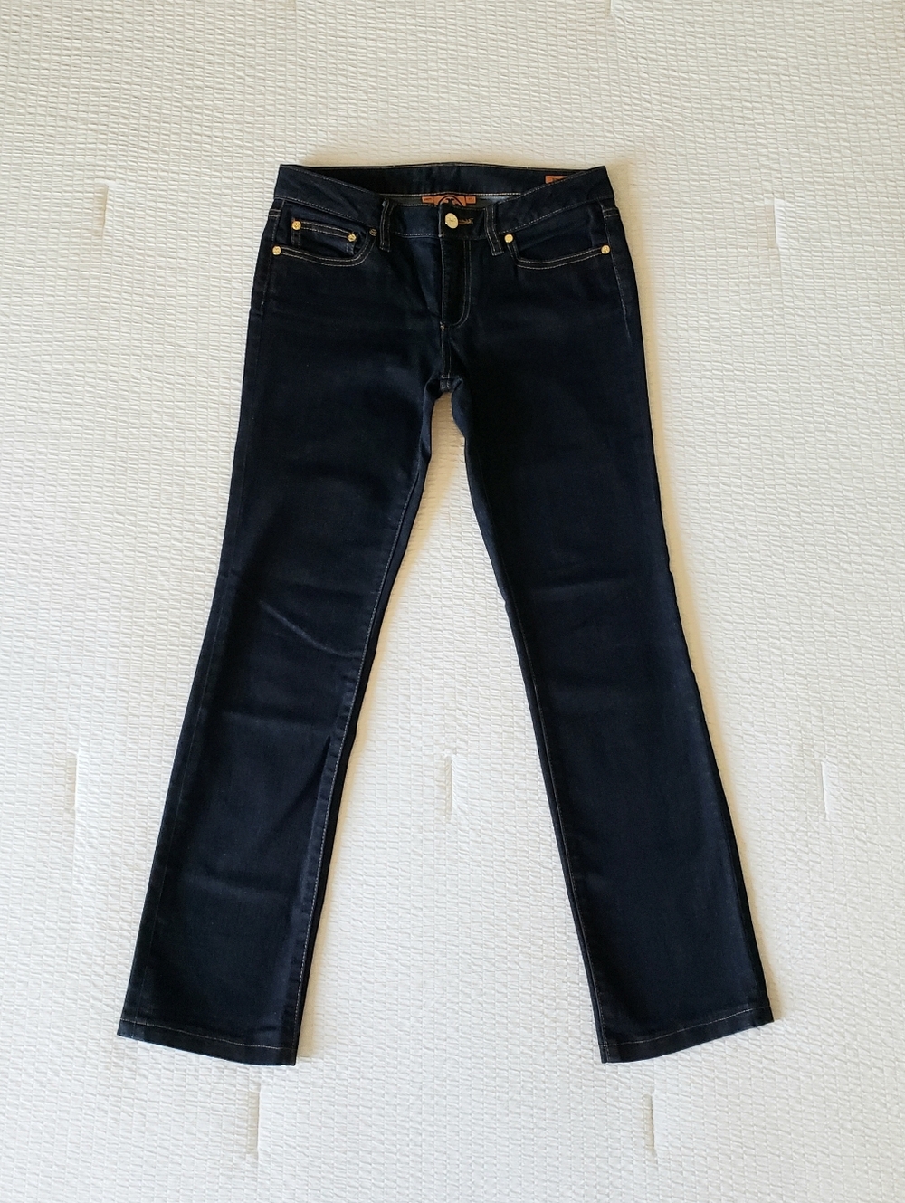 NWOT! TORY BURCH Women's Stretchy Straight Leg 5-Pocket Jeans (27) Dark Blue